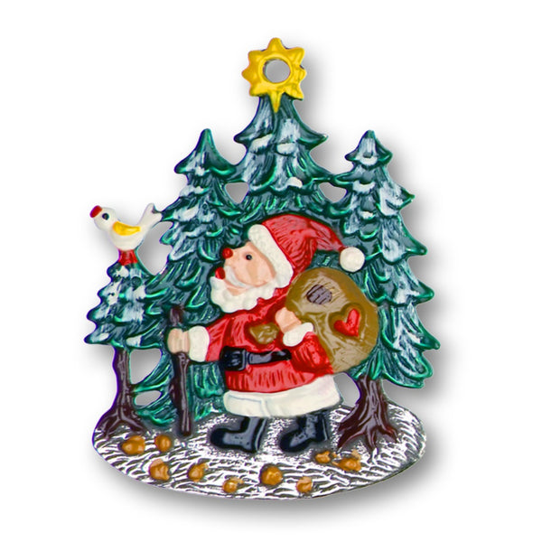 Hiking Santa Claus Ornament by Kuehn Pewter