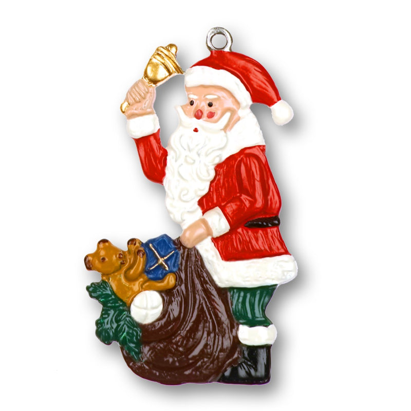 Santa Ringing Bell with Bag Ornament by Kuehn Pewter