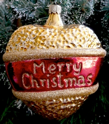 Heart Ornament, Merry Christmas, red on gold by Old German Christmas