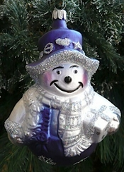 Snowman with Gift Ornament, blue by Old German Christmas