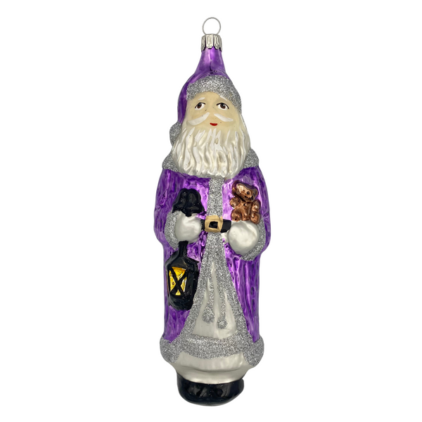 Santa with Lantern and Teddy, purple by Old German Christmas
