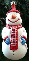 Snowman, red plaid scarf with blue gloves by Old German Christmas
