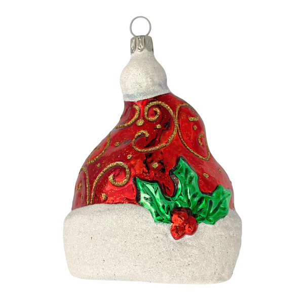Santa Hat with Gold Swirls and Holly by Old German Christmas