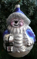 Snowman with Lantern Ornament, blue by Old German Christmas