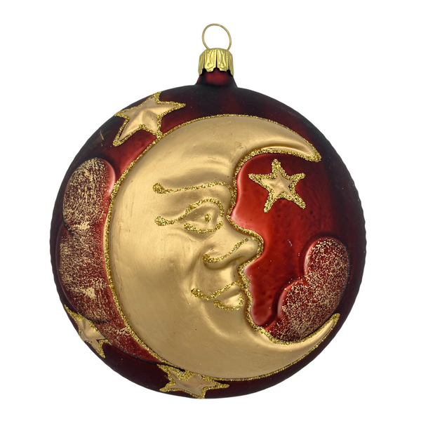 Moon, gold on dark red form by Old German Christmas
