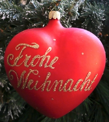 Heart Ornament, Frohe Weihnachten, gold on red by Old German Christmas