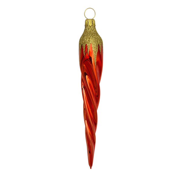 Icicle, red matte with gold cap, by Old German Christmas