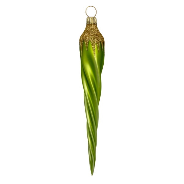 Icicle, green apple with gold cap, by Old German Christmas