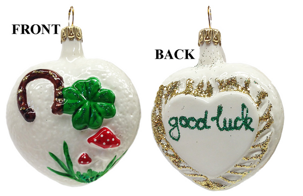 "Good Luck" on Back Heart Ornament by Old German Christmas