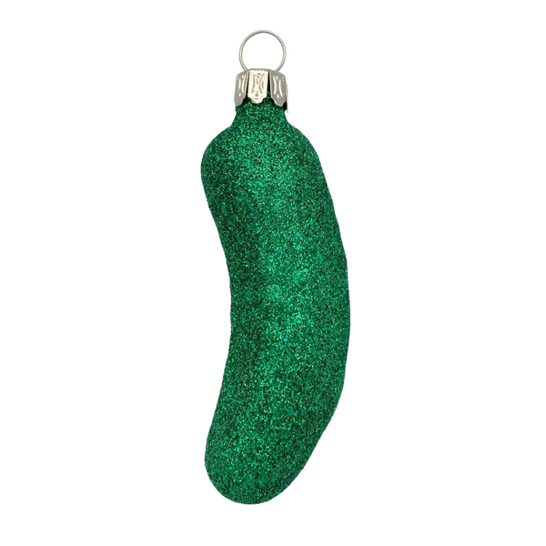 Pickle, 3.5", green glitter, by Old German Christmas