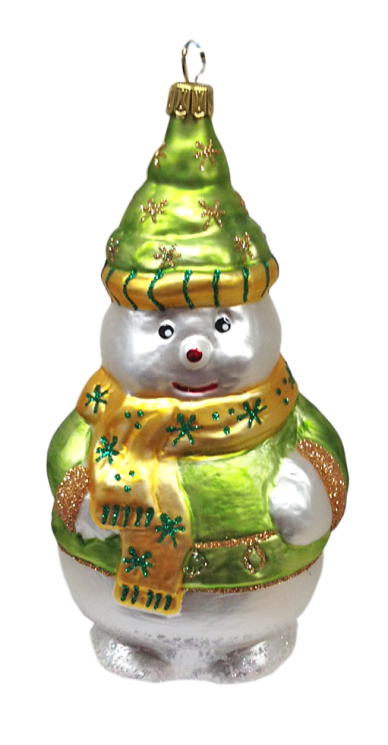 Snowman Ornament, green with yellow scarf by Old German Christmas