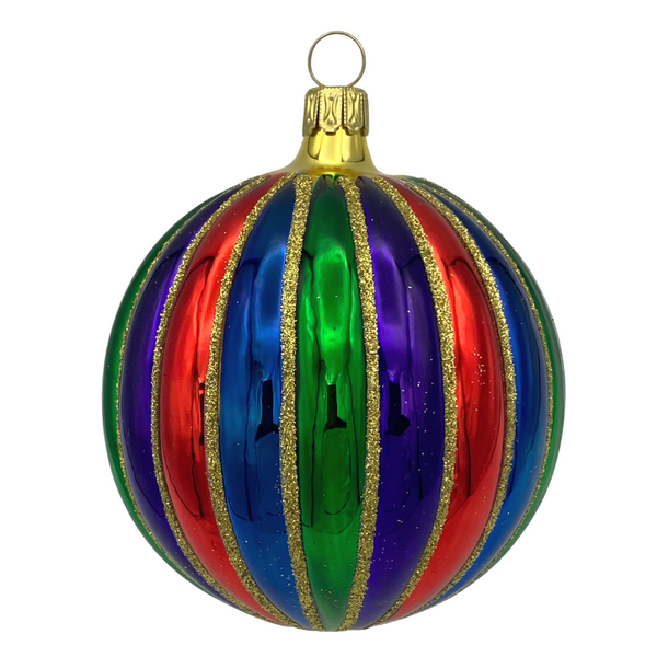Ball with grooves, colorful, 3.5" by Old German Christmas