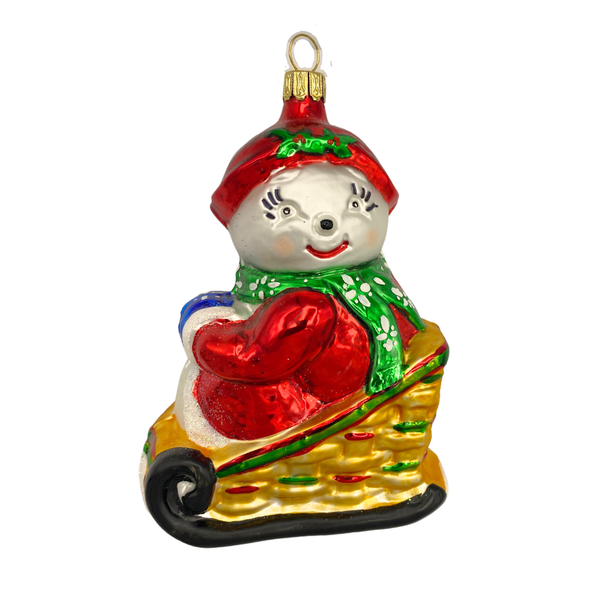 Snowgirl in basket sleigh by Old German Christmas