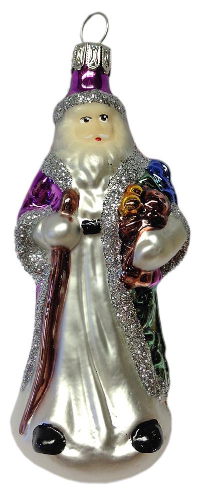 Santa with Staff and Toys Ornament, purple by Old German Christmas