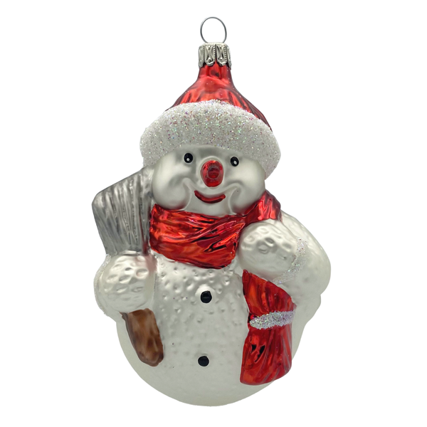 Snowman with Broom, red scarf by Old German Christmas