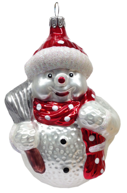 Snowman with Broom, red scarf with white dots by Old German Christmas