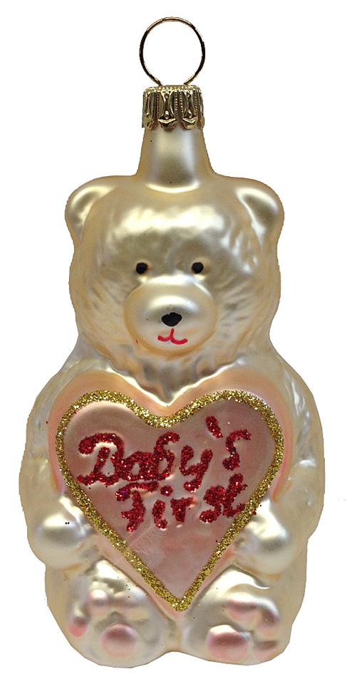 Baby Teddy, Champagne and Pink, Baby's First Ornament by Old German Christmas