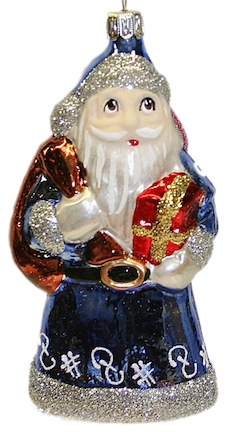 Santa with present and sack, blue by Old German Christmas