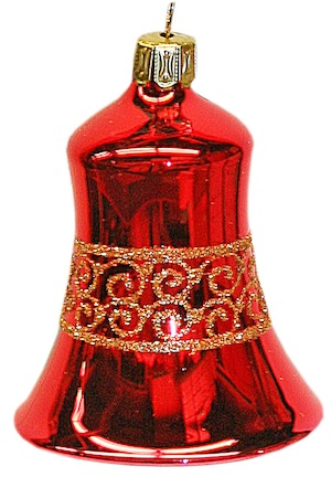 Red Shiny Bell with Snake Ribbon Design by Old German Christmas