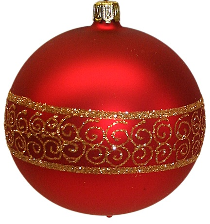 Red Matte Ball with Snake Ribbon Design, 8cm by Old German Christmas