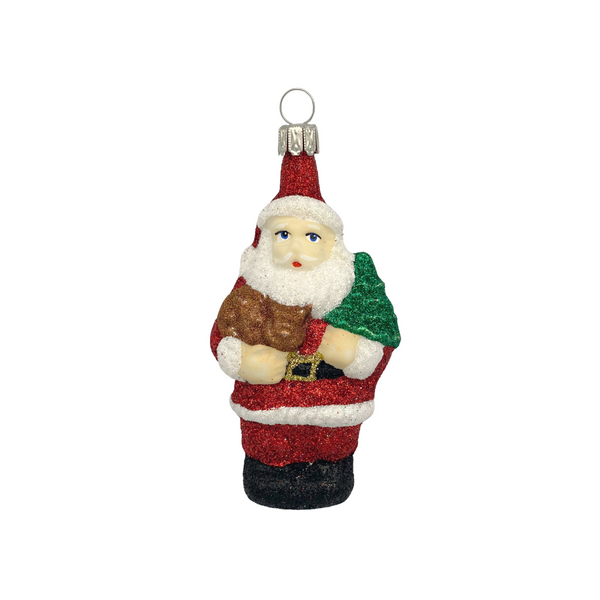 Santa with Cat and Tree, glittered by Old German Christmas