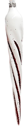 White Shiny Icicle with Red Glitter Stripes Ornament by Old German Christmas