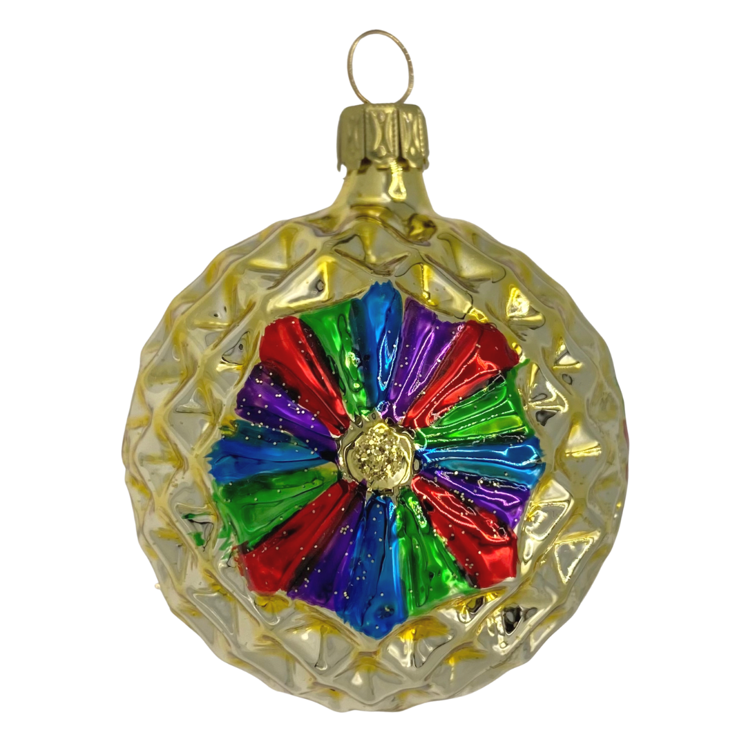 Argyle ball with star, gold and colored reflectors by Old German Christmas