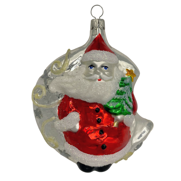 Santa on Moon, red and silver by Old German Christmas
