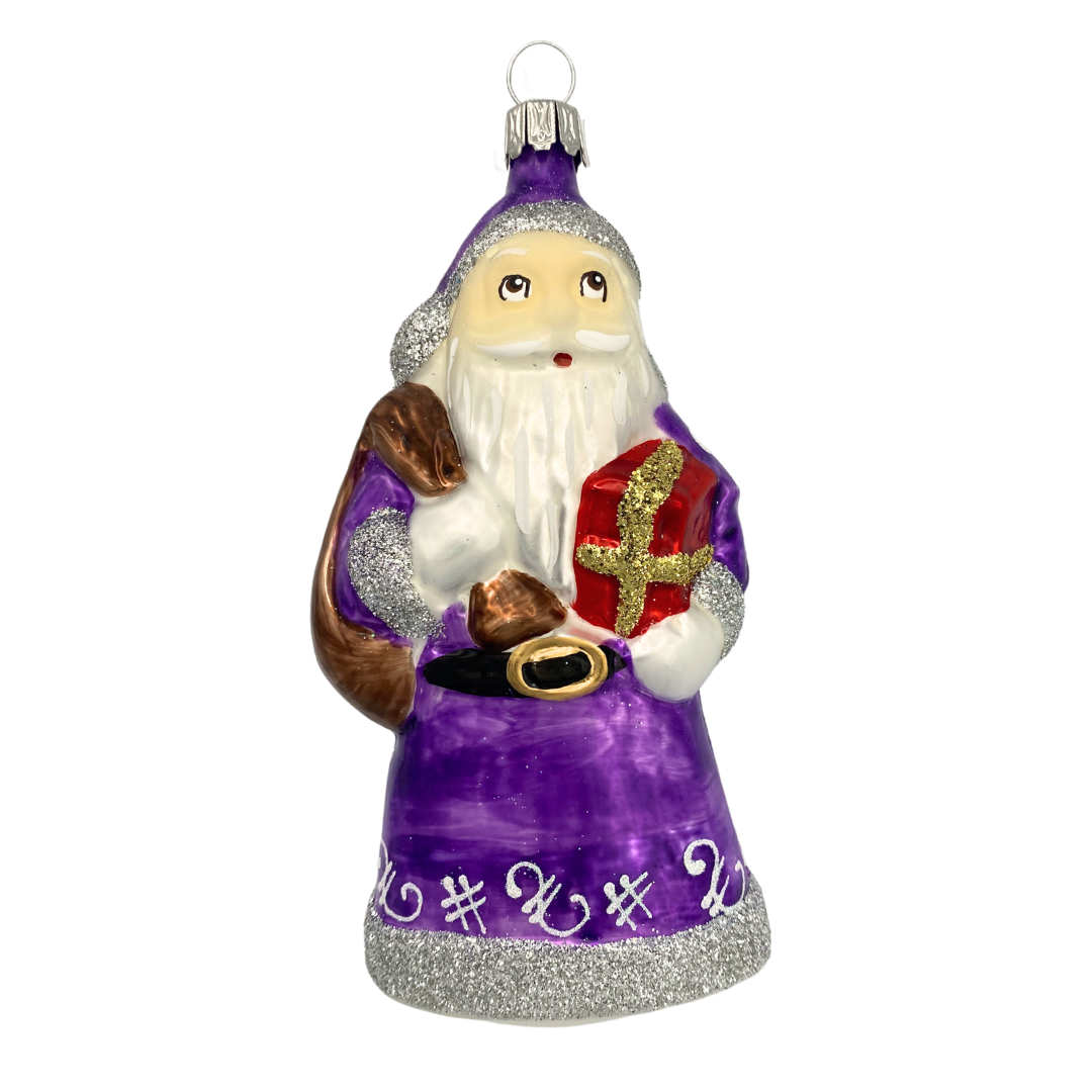 Santa with present and sack, purple by Old German Christmas