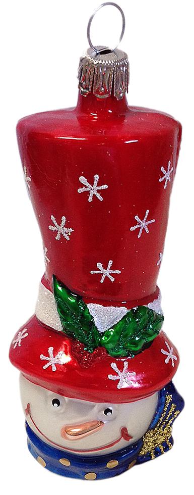 Snowman with Stovetop Hat, red, white and blue with gold dots by Old German Christmas
