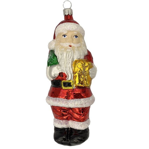 Santa with Gift, red with green tree by Old German Christmas