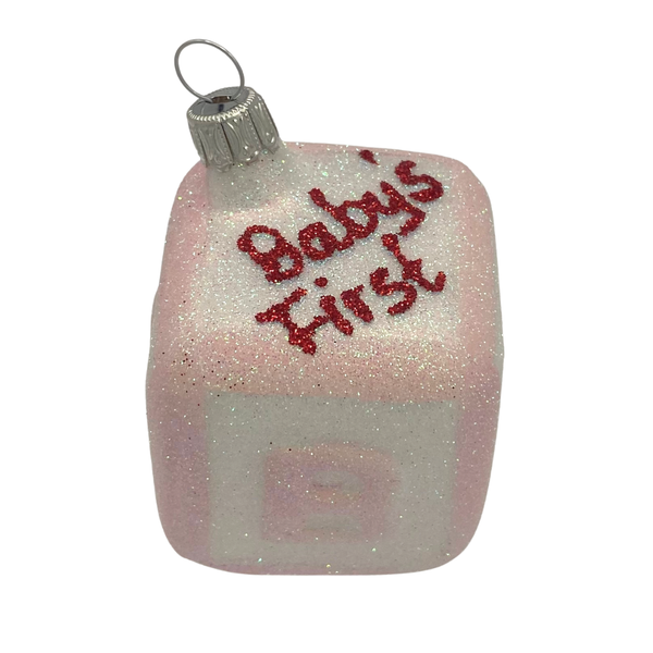 Baby's 1st block, glittered, white and pink by Old German Christmas