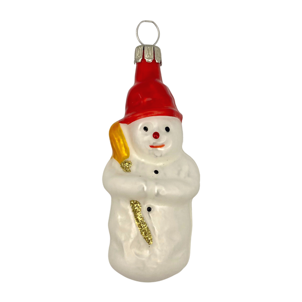 Snowman with broom, small with red hat by Old German Christmas
