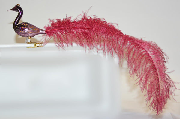 Small Purple Swan with Crown and Dusty Rose Plume Ornament by Glas Bartholmes