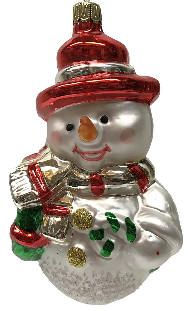 Snowman with Hat and Wreath Ornament by Glas Bartholmes