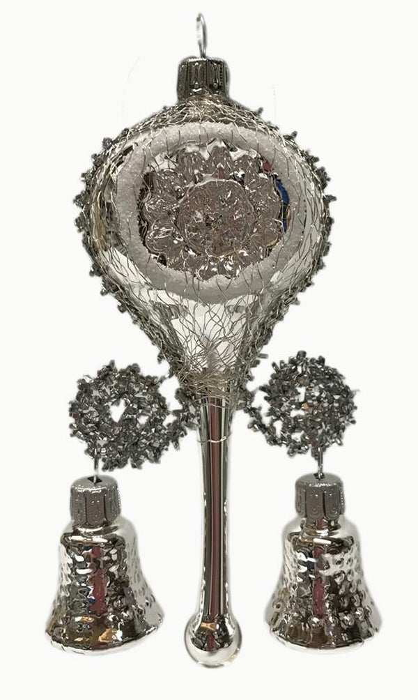 2 Bell Silver Drop Ornament by Glas Bartholmes