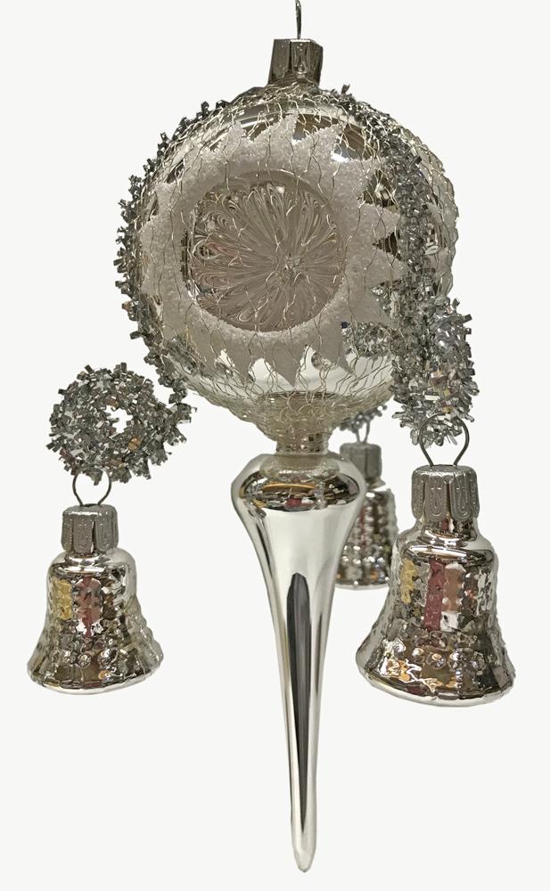 3 bell, 3 reflector, Silver Drop Ornament by Glas Bartholmes
