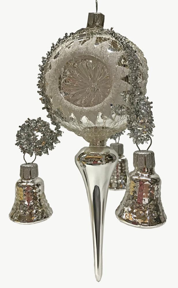 3 bell, 3 reflector, Silver Drop Ornament by Glas Bartholmes