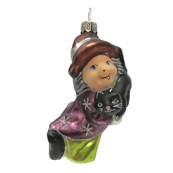 Witch with Cat Ornament by Glas Bartholmes