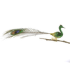 Peacock with crown and real feather, small, green by Glas Bartholmes