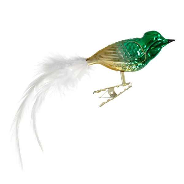 Bird, small round, green and gold ombre by Glas Bartholmes