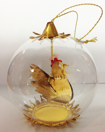 12 Days of Christmas by Resl Lenz, Three French Hens Foil Ornament, gold