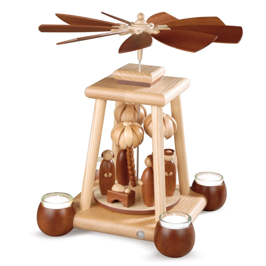 Modern Nativity in Natural Wood, One Tier Pyramid by Mueller GmbH