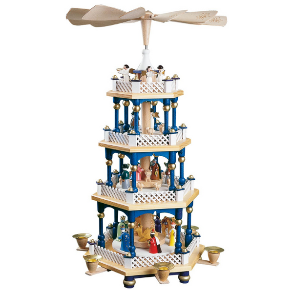 Nativity Pyramid, three tier, blue by Richard Glasser GmbH