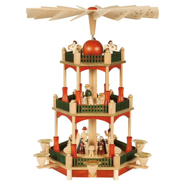 2 Tier Nativity in Green and Red, Pyramid by Richard Glasser GmbH