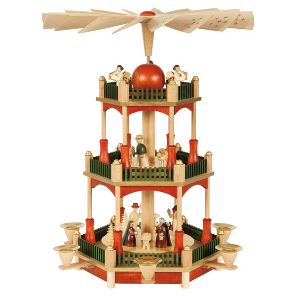 Nativity Pyramid, two tier, green and red by Richard Glasser GmbH
