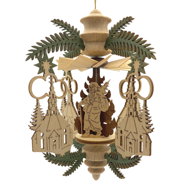 Seiffen Church and Branch Frame with Santa Claus, Hanging Pyramid by Harald Kreissl