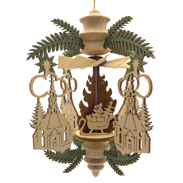 Seiffen Church and Branch Frame with Santa Claus, Hanging Pyramid by Harald Kreissl