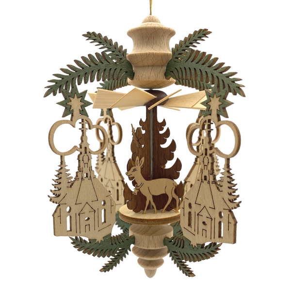 Seiffen Church and Branch Frame with Santa Claus, Hanging Pyramid by Harald Kreissl