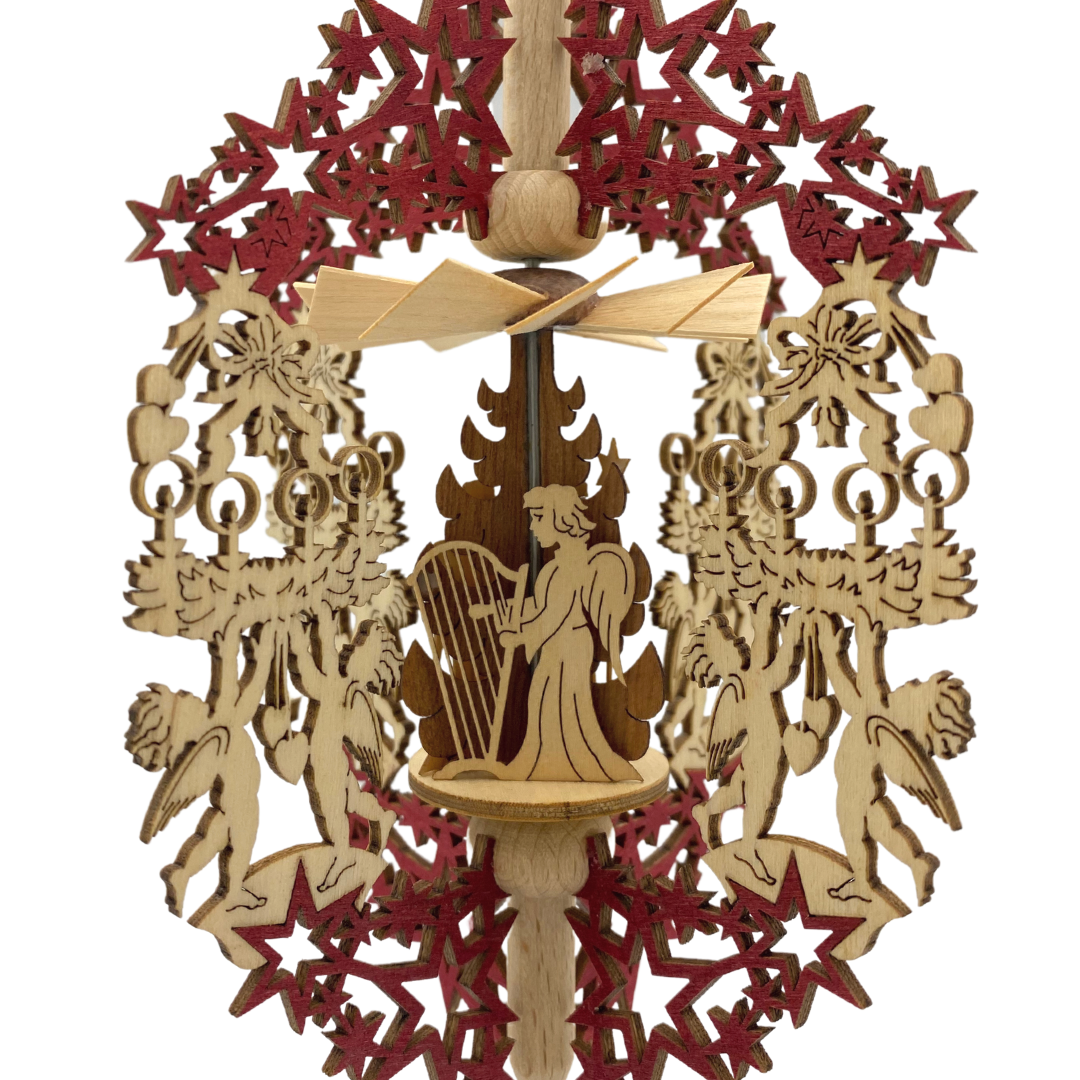 Stars and Advent Wreath Frame with Musical Angels, Hanging Pyramid by Harald Kreissl